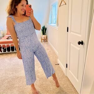 Intermix Blue White Floral Smocked Jumpsuit 4
